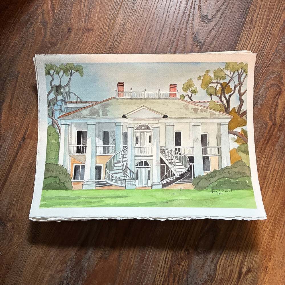 Evergreen Plantation New Orleans Warren C Plauche Watercolor Ink Painting 2018